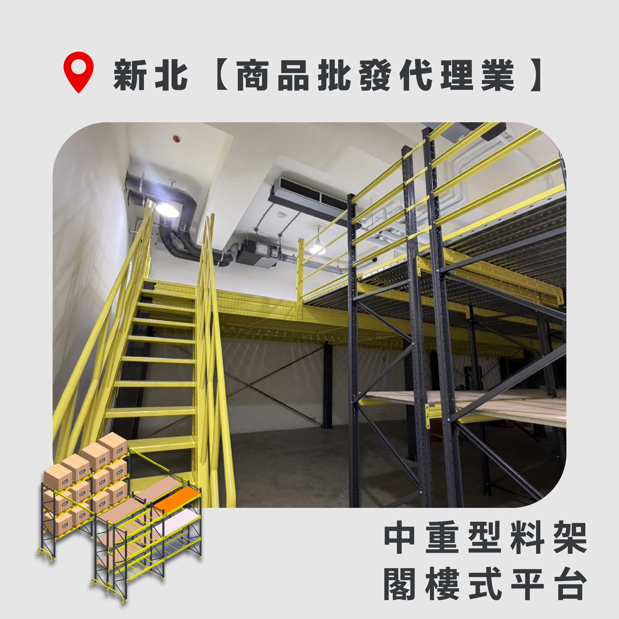 官網封面圖-186 新北 閣樓式平台+中重型料架 商品批發代理業